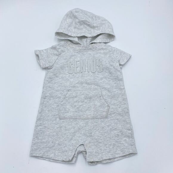 Carter's Boys Light Grey "Genius" Hooded Short Sleeve Romper Size 6M - Picture 1 of 3